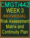 CMGT/442 Week 3 Risk Assessment Matrix and Continuity Plan